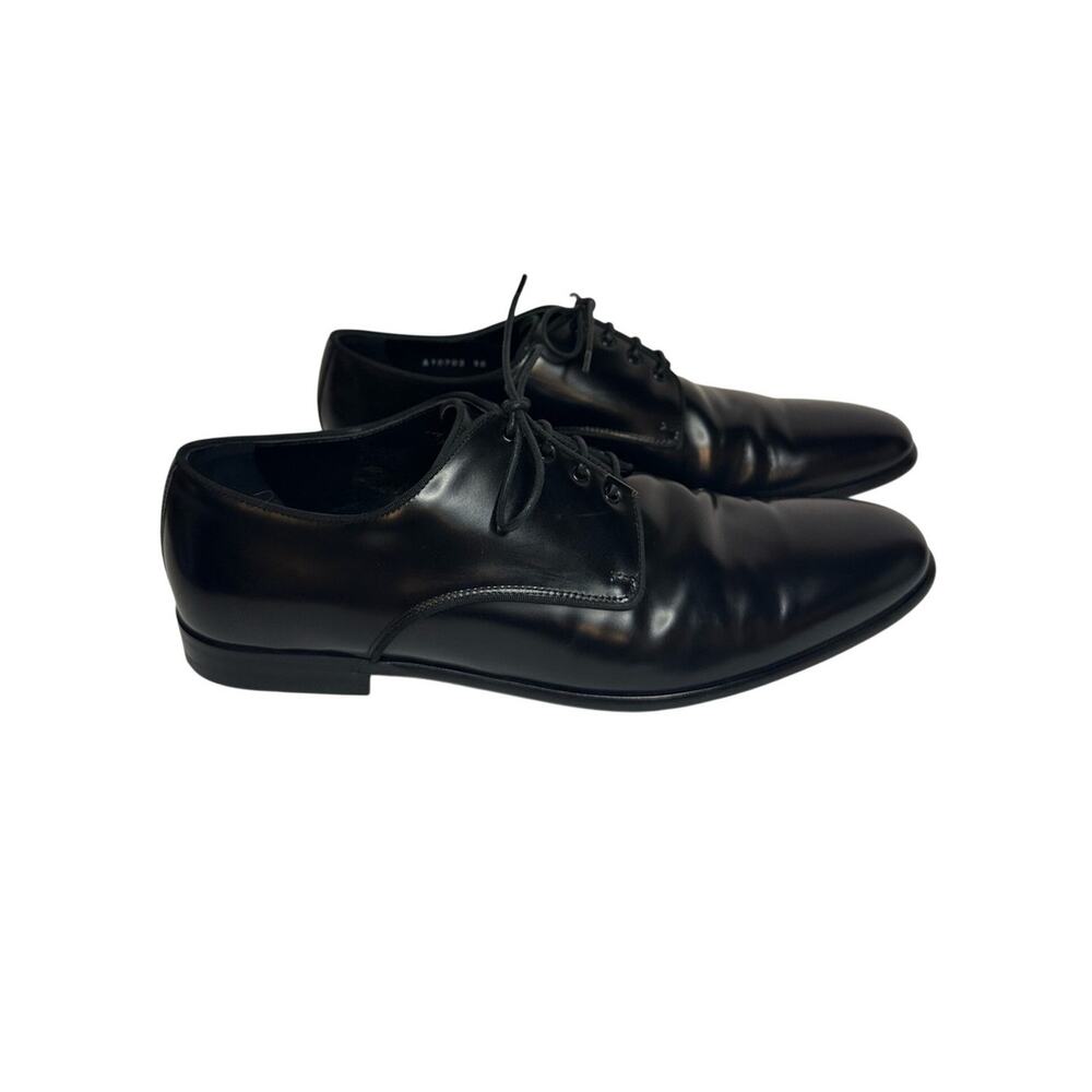 Dolce & Gabbana Raffaello Brushed Calfskin Derby Shoes Sz US 10 High Shine Black